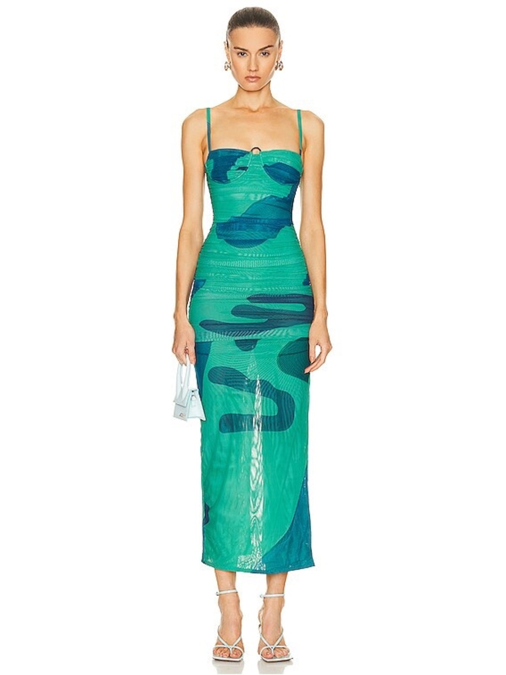 Sir the label Green Abstract Print Slip Midi Dress